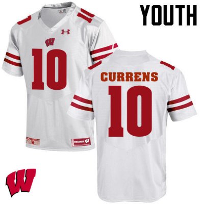 Youth Wisconsin Badgers NCAA #10 Seth Currens White Authentic Under Armour Stitched College Football Jersey KZ31E63TI